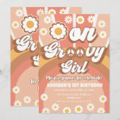 Terracotta Daisy Groovy One Girl 1ste verjaardag Kaart (Voorkant / Achterkant)