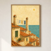 Terracotta Daken naar de Zee Aquarel Poster