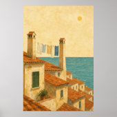 Terracotta Daken naar de Zee Aquarel Poster (Voorkant)