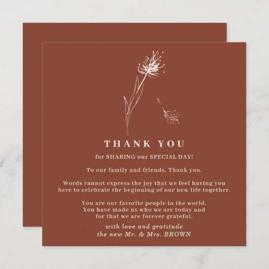 Terracotta Dandelion Boho Indie... minimaal bedank Kaart (Voorkant / Achterkant)