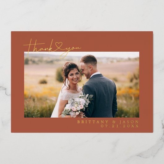 Terracotta Dank u Hart Script Bruiloft Kaart (Voorkant)