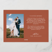 Terracotta Dank u Hart Script Bruiloft Kaart (Achterkant)