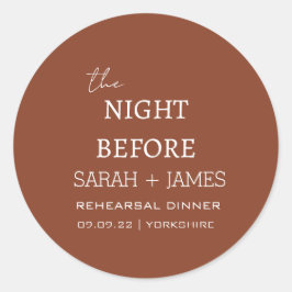 Terracotta de avond voor repetitie diner ronde sticker