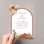 Terracotta Desert Cactus Wedding Save the Date Acryl Uitnodigingen (Insitu (Draagbaar))