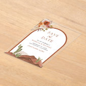 Terracotta Desert Cactus Wedding Save the Date Acryl Uitnodigingen (Laagn)