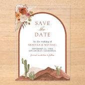 Terracotta Desert Cactus Wedding Save the Date Acryl Uitnodigingen (Voorkant)