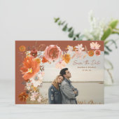 Terracotta Desert Floral Lijst Bouquet Foto Save The Date (Staand voorkant)