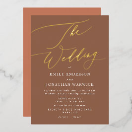 Terracotta Desert Sinaasappel Elegant Boho Gold We Folie Uitnodiging