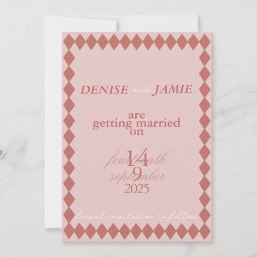 Terracotta Diamond Vellum Insert Onderlay Wedding Save The Date (Voorkant)
