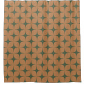 Terracotta & Diep Groen Mid Century Modern Douchegordijn (Voorkant)