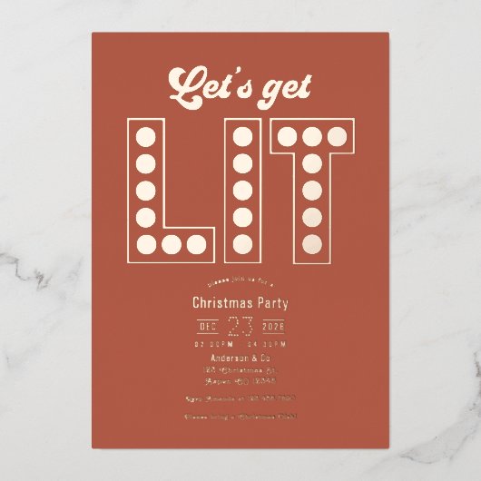 Terracotta Dream Get Lit Retro Christmas Party Folie Uitnodiging (Voorkant)