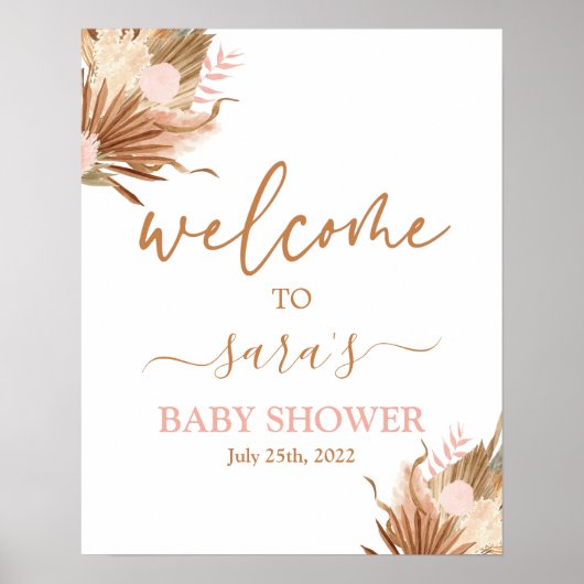 Terracotta Dried Palms Baby shower Welkomstteken Poster (Voorkant)