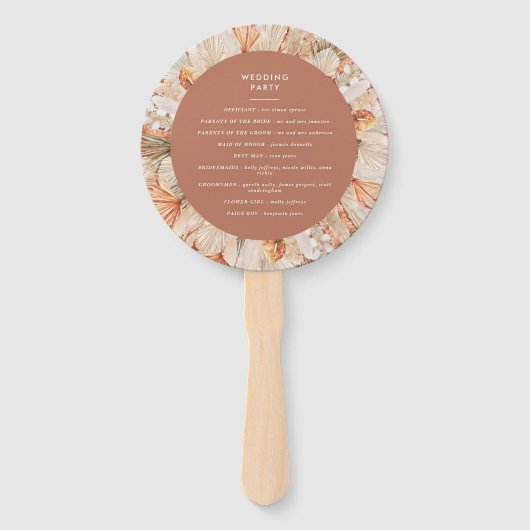 terracotta dry botanical script elegant bruiloft handwaaier (Achterkant)