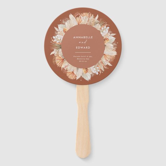 terracotta dry botanical script elegant bruiloft handwaaier (Voorkant)