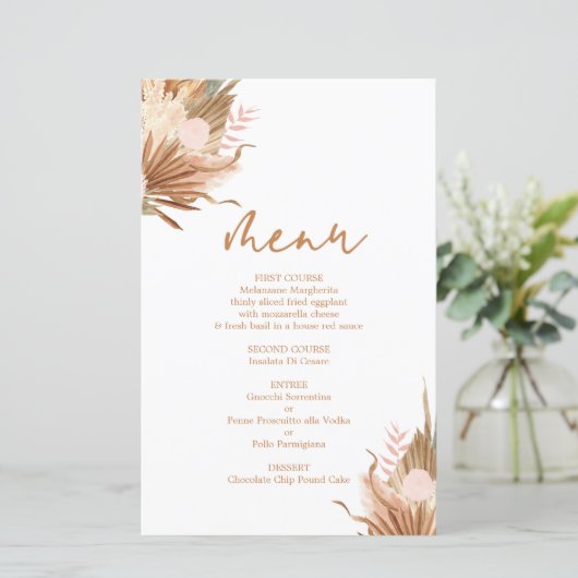 Terracotta dry palms Menu Kaart (Staand voorkant)