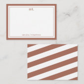 Terracotta dubbele rand modern monogram gestreept notitiekaartje (Voorkant / Achterkant)