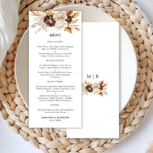 Terracotta Dusty & Brown Bloemen Wedding Menu