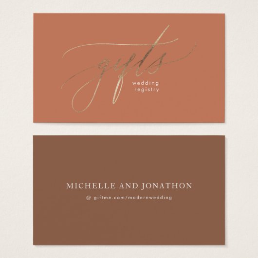 Terracotta Dusty Oranje Elegant Boho Gift Registry Visitekaartje (Voorkant /achterkant)