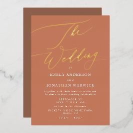 Terracotta Dusty Oranje Elegant Boho Gold Wedding Folie Uitnodiging