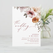 Terracotta Dusty Roos Floral Elegant Wedding Kaart (Staand voorkant)