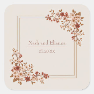 Terracotta Dusty Rose Gold Square Frame Wedding Vierkante Sticker