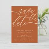 Terracotta Earth Save Date Photo Calligraphy Save The Date (Staand voorkant)