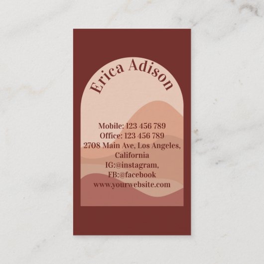 Terracotta Earth Tone Abstract Boho Chic Arch Visitekaartje (Achterkant)