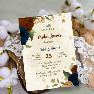 Terracotta Earth Tone Navy Bloemen vrijgezellenfee Kaart