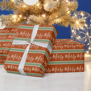 Terracotta Earth Tones Merry Merry Kerstmis Cadeaupapier