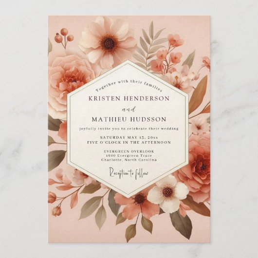 Terracotta Earthy Bloom Wedding Kaart (Voorkant)