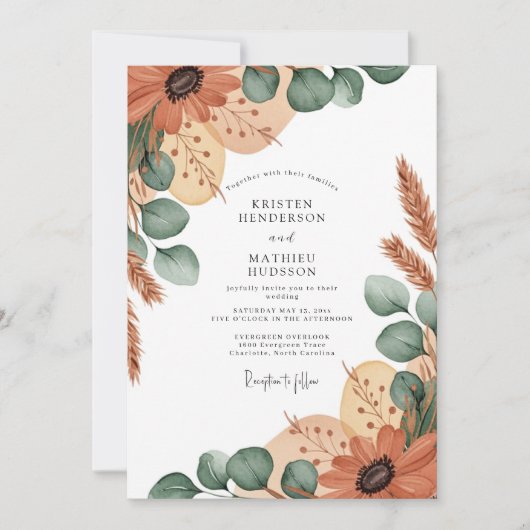 Terracotta Earthy Boho Wedding Kaart (Voorkant)