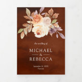 Terracotta Earthy Ivory Floral QR Code Wedding Drieluik Uitnodiging (Cover)