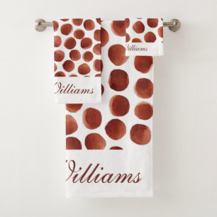 Terracotta Earthy Tone Hand Painted Stippen Patter Bad Handdoek