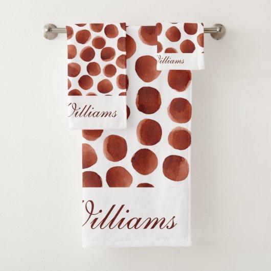 Terracotta Earthy Tone Hand Painted Stippen Patter Bad Handdoek (Insitu)