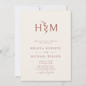 Terracotta Ecru QR Code Botanical Monogram Weddens Kaart (Voorkant)