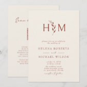 Terracotta Ecru QR Code Botanical Monogram Weddens Kaart (Voorkant / Achterkant)