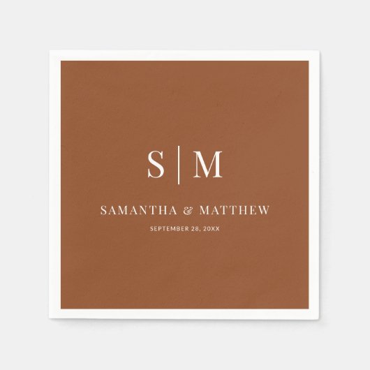 Terracotta Eenvoudig Elegant paar Initialen bruilo Servet (Voorkant)