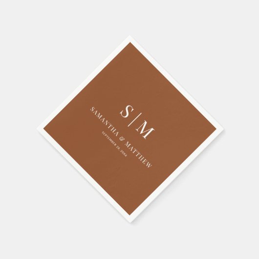 Terracotta Eenvoudig Elegant paar Initialen bruilo Servet (Hoek)