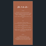 terracotta eenvoudig elegant script bruiloft menu<br><div class="desc">Modern trouwmenu. Moderne,  schone vormgeving. Script-tekst.</div>