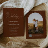 Terracotta Eenvoudig Elegant Script QR Code Trouwe Kaart