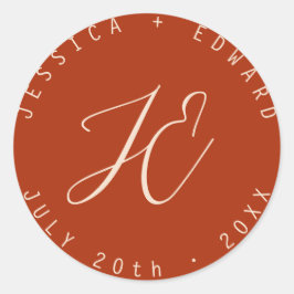 Terracotta Eenvoudig Monogram Modern Minimaal Scri Ronde Sticker