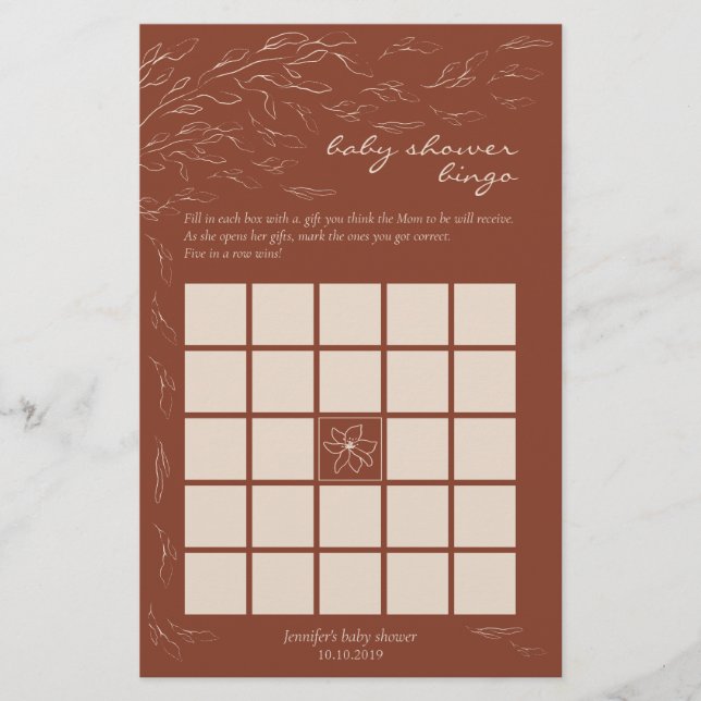 Terracotta Eenvoudige Baby Shower Bingo Spel (Voorkant)