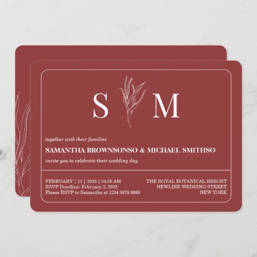 Terracotta Eenvoudige Bloem Bruiloft Kaart (Voorkant / Achterkant)