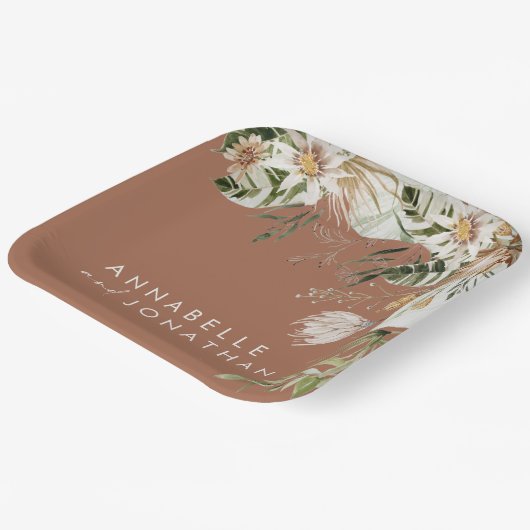 Terracotta eenvoudige botanische moderne elegante  papieren bordje (Gebogen)