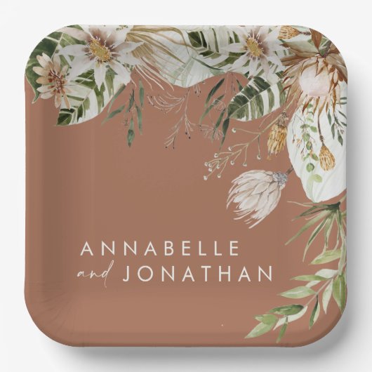 Terracotta eenvoudige botanische moderne elegante  papieren bordje (Voorkant)