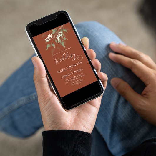 Terracotta Eenvoudige Elegante Bloemenbruiloft Kaart