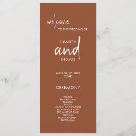 Terracotta eenvoudige elegante bruiloft programma programmakaart