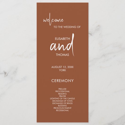 Terracotta eenvoudige elegante bruiloft programma programmakaart (Voorkant)