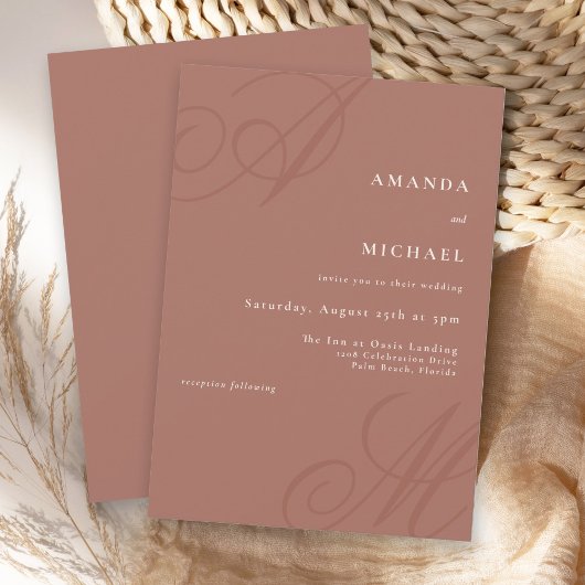 Terracotta Eenvoudige Elegante Monogram Bruiloft Kaart