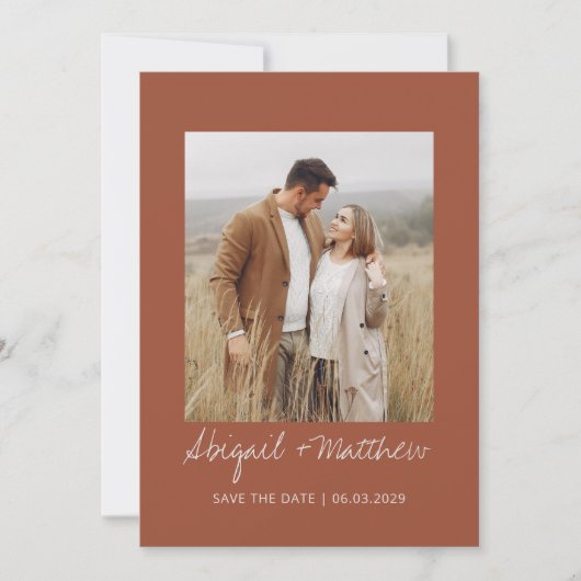 Terracotta Eenvoudige Handgeschreven Bewaar De Dat Kaart (Voorkant)